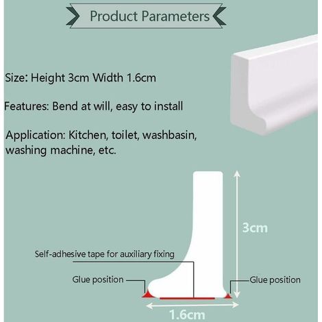 Barrière d'eau en silicone pour seuil de douche de 2 m/78 pouces, barrière d'eau pour sol de pièce humide, barrage d'eau de salle de bain, bande d'étanchéité pour douche, bande de retenue pour baignoi (1/3)