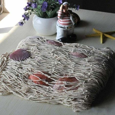 Filet Décoratif Style Plage et Bord de Mer – Décoration Murale avec Coquillages – Autocollant Nautique Méditerranéen 12 m Beige (1/3)