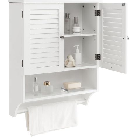 COSTWAY Armadietto da Bagno Sospeso, Armadietto da Parete con 2 Ante, con Ripiano Regolabile in 3 Posizioni e Barra Porta Asciugamani, 60x22x75 cm (Bianco) (1/5)