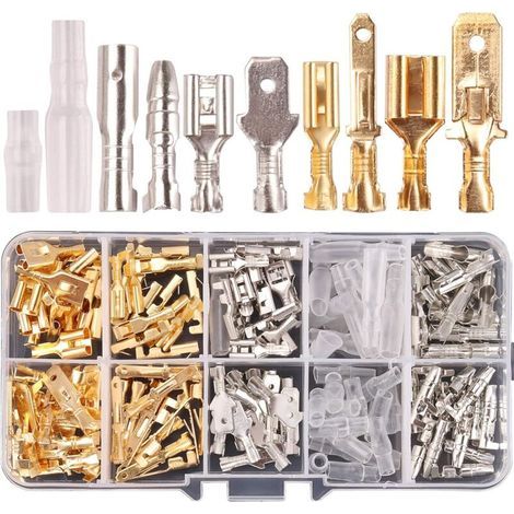 150-teiliges Set mit 2,8 mm, 4,8 mm, 6,3 mm Kabelverbindern (Flachstecker) und 3,9 mm Steckverbindern (Rundstecker), Stecker und Buchsen, Schnellverbinder, Crimpklemmen für Heimwerkerprojekte an Motor (1/4)