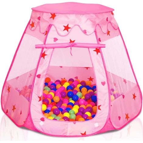 Tente princesse pop-up 115×90 cm, piscine balles, sac transport, jeux intérieur/extérieur/jardin, rose.