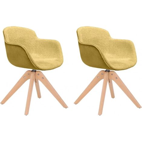Lot de 2 chaises rotatives en tissu jaune chiné et pieds bois - TWIST (1/5)