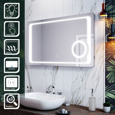 ELEGANT Bathroom LED Mirror 1000x600mm Illuminated Magnifying Mirror Demister Mirror with Shaver Socket (1/5)