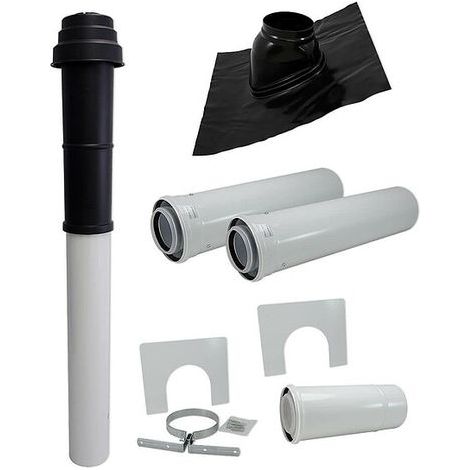 Buderus Abgaspaket DO - schwarz - Ø 80/125 mm - mit Ziegel und 2 x 1 m Steigrohr - 7736614902