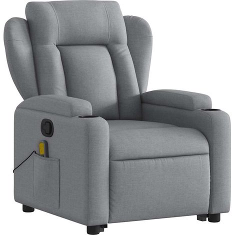 Poltrona relax TV funzione massaggio 6 punti massaggio reclinabili in tessuto grigio chiaro DEC026918