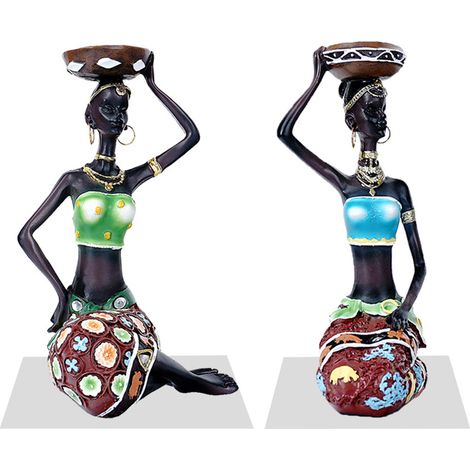 2 Pièces Porte-Bougies Africains Vintage Figurines Résine pour Bougies jusqu'à 3,5 cm de Diamètre (1/5)