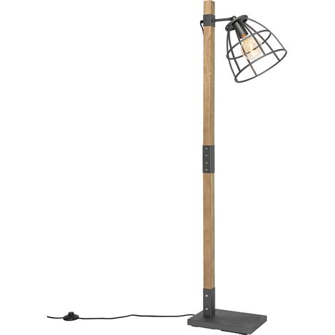 QAZQA Industrial Lámpara de pie industrial gris oscuro con madera - Arthur /Acero Alargada Adecuado para LED Max. 1 x 60 Watt (1/4)