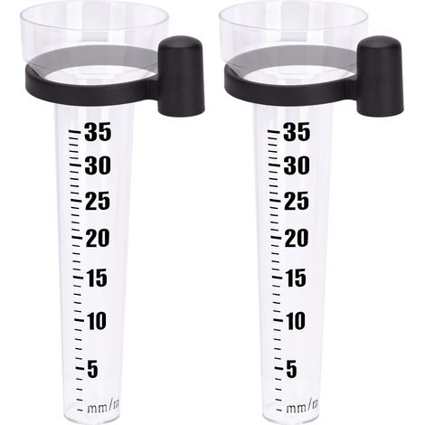 Lot de 2 pluviomètres de jardin avec support, jauges de pluie en plastique avec échelle graduée 35 mm/m², 24 x 8,5 x 11 cm, Transparent (1/5)