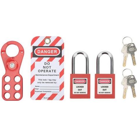 Kit de Cadenassage LOTO Industriel – 4 Cadenas de Sécurité à Verrouillage + Étiquettes Isolantes + Haspe en Acier 25mm pour Maintenance et Réparation (1/5)