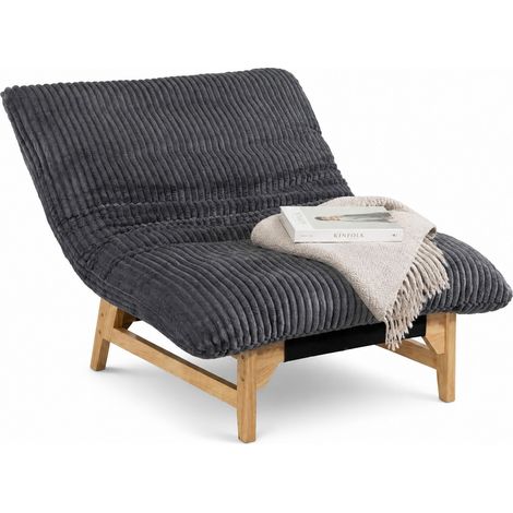 Fauteuil poire adulte en velours côtelé gris, siège relax avec dossier, rembourrage moelleux pour salon et chambre, confort ergonomique – CHICFURN (1/5)