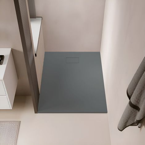 Stano. – Receveur de douche à poser 90 x 150 cm – Extra plat en SoliCast® – Surface ardoisée gris basalte – Antidérapant classe C – Installation facile