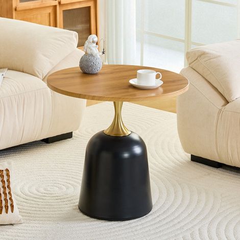 Table Basse de Salon - Ø60x58cm - Style Scandinave Chic avec Plateau Effet Bois Naturel et Piètement en Métal - Bois (1/5)