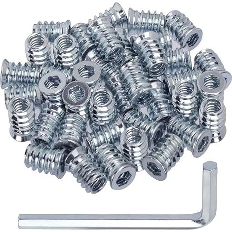 40 Pièces Insert Fileté Bois M6 x 10mm, Insert Fileté Metal avec Clé Allen, Insert a Visser Insert Écrous à Visser Fileté, Manchons à Visser Vis Tête Insert Bois (1/5)