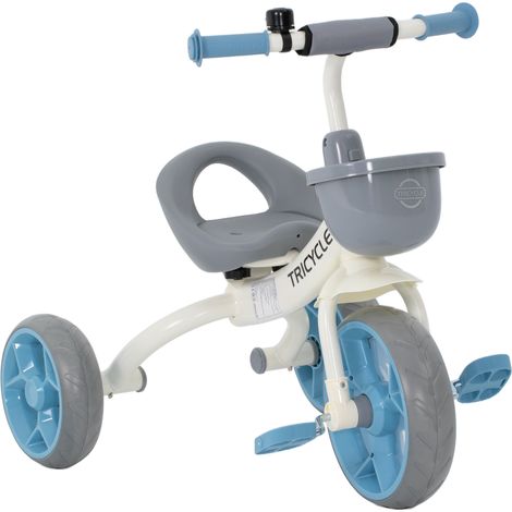Tricycle enfant évolutif, bleu, 72 x 52 x 61 cm, tricycle pour enfants de 2 à 5 ans avec panier avant et roues EVA