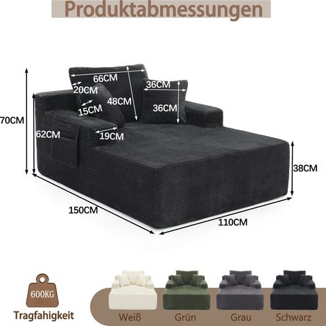 Un canapé confortable en velours côtelé – aucun assemblage requis, avec des coussins de dossier et d'assise moelleux et des poches latérales pour ranger les télécommandes et les téléphones portables – (1/4)