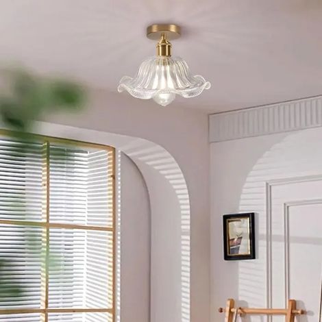 Plafonnier Moderne en Verre,25cm Lampe de Plafond Vintage Abat-jour Designe Lotus Transparente E27 Lustre Style Nordique (1/5)