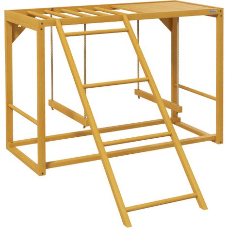 Struttura gioco in legno a forma di pollaio, completa di altalene e scalette, con una struttura per arrampicata che può ospitare 3-4 galline, realizzata in loco con legno naturale. (1/5)