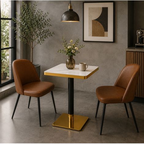 Tavolo da pranzo quadrato effetto marmo con struttura in metallo OKWISH (1/4)