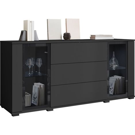 Cómoda Torcame 101, Negro, Con cajones y puertas, Número de cajones: 0, 70x150x40cm