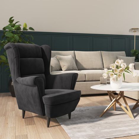 Fauteuil de relaxation Fauteuil confortable Gris foncé Velours pour salon -BV33197 (1/5)