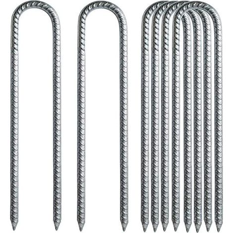 Pièces détachées : piquets de sol en forme de U de 30 cm, ancrages de tente en acier galvanisé, clous pour trampoline, crochets pour fixer clôtures, tentes, auvents, matériel de camping (1/5)