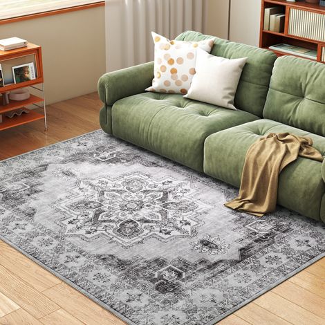 Alfombra de salón antideslizante y lavable a máquina con aspecto de franela, 230 x 160 cm, gris. (1/5)