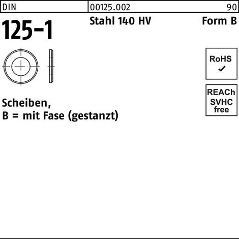 Unterlegscheibe DIN 125-1 Form B 93 x160 x12 Stahl 140 HV 5 Stück (1/2)