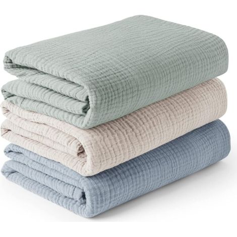 Set di 3 coperte fasciatoio unisex in mussola per neonati, taglia grande 120 x 120 cm, morbide e traspiranti, per neonati maschi e femmine. (1/3)