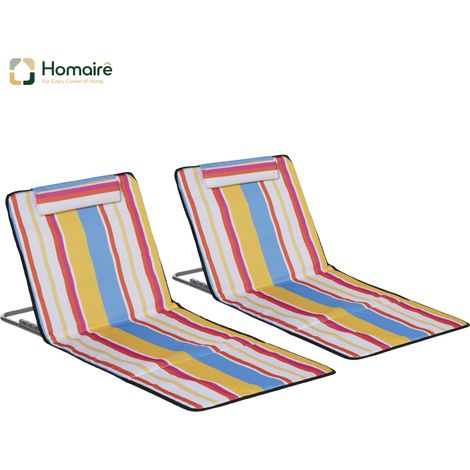 HOMAIRE Set de 2 chaises longues pliantes avec coussin de tête, réglables en hauteur, en acier, multicolore, avec sac de transport
