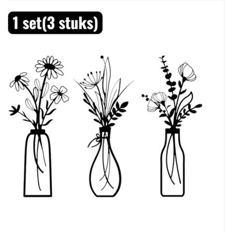 Ensemble de 3 vases décoratifs muraux en métal 3D, style industriel ou moderne, pour salon et chambre, noir. (1/5)