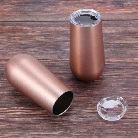 Gobelet à Vin Isolé en Acier Inoxydable avec Couvercle - Tasse en Forme D'Oeuf Portable Cadeau de Mode Tasse-6 Oz, Or Rose (Paquet (1/5)
