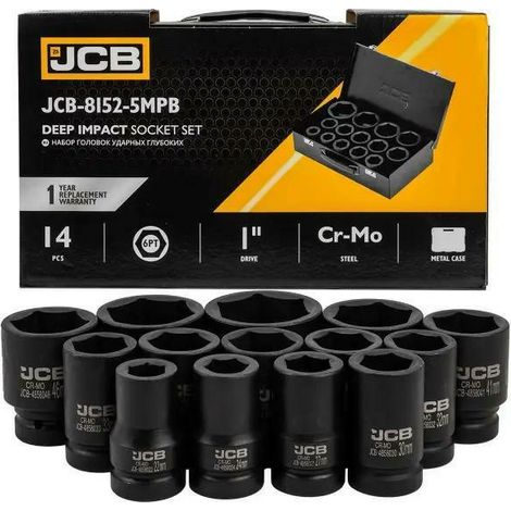 Jcb nasadki udarowe dł.kpl. 14el.1" 6-kąt. (22-60 mm)