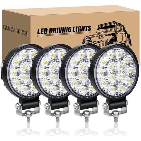 4 Phare De Travail Led, 3,2 Pouces, 42W, 12V 24V, Spot 6000K, IP67, Pour 4x4 Camion Tracteur SUV Bateau (1/5)