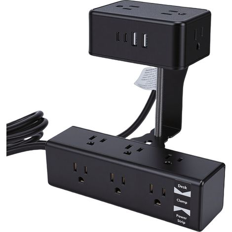 Multiprise de bureau à fixation par pince double niveau 1500W 12A 13 prises AC 2 USB-A 2 USB-C cordon 2m pour maison bureau prise US (1/5)