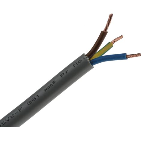 Câble d'alimentation RS PRO 3G1 mm², gaine PVC Gris, 100 ( Prix pour Bobine de 100 Mètres )