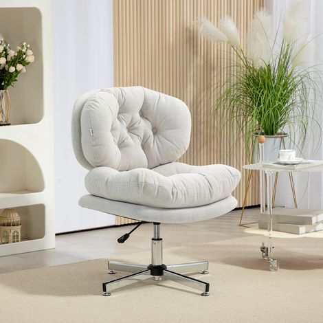 Silla de oficina sin reposabrazos, silla de escritorio cómoda con asiento acolchado y altura regulable, color blanco crema.
