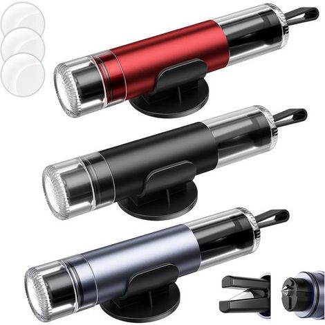 3 pièces – Marteaux de sécurité 2 en 1 pour voiture – Brise-vitre et coupe-ceinture – Avec verre de test et support adhésif – Outils d’urgence portables – Rouge, noir et gris (1/5)