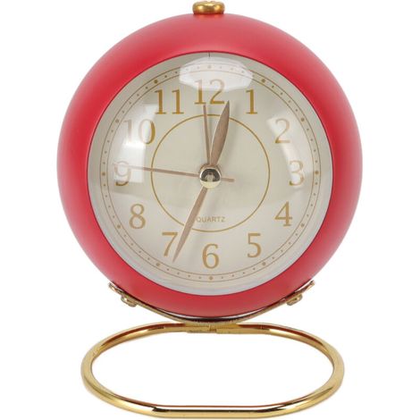 Sveglia silenziosa retrò, decorativa, con base rotonda, piccola sveglia al quarzo con luce notturna ambientale per la camera da letto. (1/4)