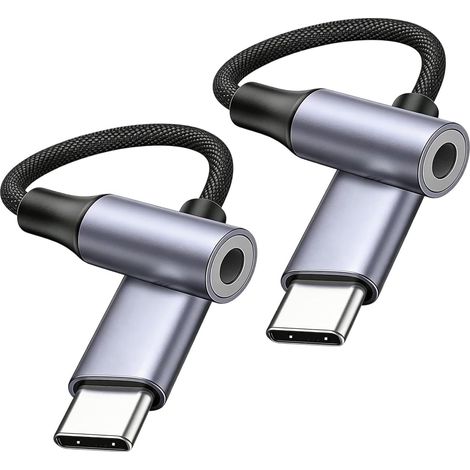Adaptateur USB C Jack 3.5mm Lot de 2, Aux Adaptateur de Casque Prise Jack USB C,Cable écouteurs Type C vers Audio 3.5mm Compatible avec 17 Air/16 15 Pro Max,iPad Pro,Galaxy S25 S24 S23 (1/5)