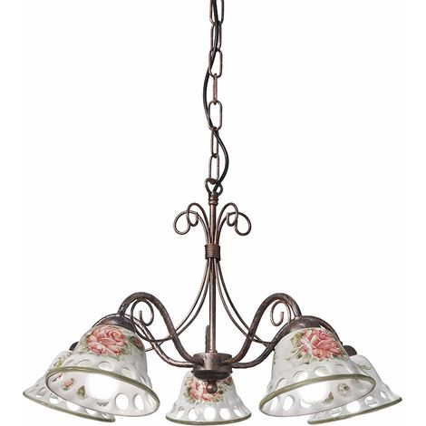 Lampadario Classico Napoli Metallo E Ceramica Nero Sfumato Rame 5 Luci E14 (1/5)