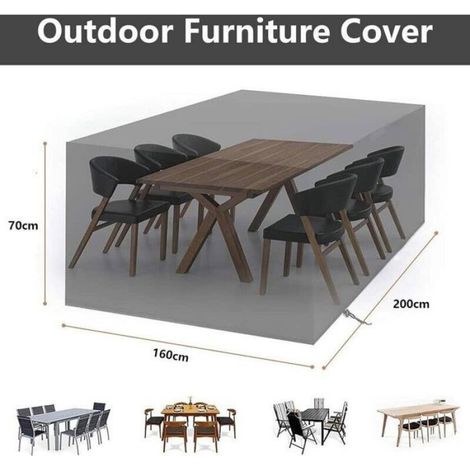 Housse Protection Mobilier Jardin - Tissu Oxford 210D - Imperméable Coupe-Vent - Pour Tables Et Chaises - 200x160x70 cm (1/4)