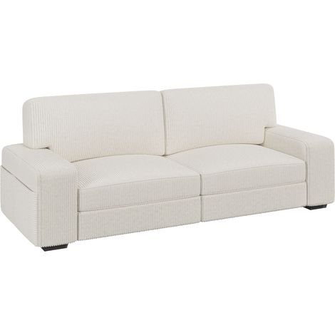 Yaheetech Divano a 2 Posti in Velluto Divanetto Imbottito con Braccioli e Schienale Sofa con Tasche Portaoggetti Laterali per Salotto Soggiorno 212 × 81 × 83 cm Avorio (1/5)