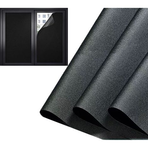 Film occultant pour vitres 45 x 200 cm, tissu opaque anti-éblouissement et isolant, protection solaire réutilisable à fixation statique, noir (1/5)