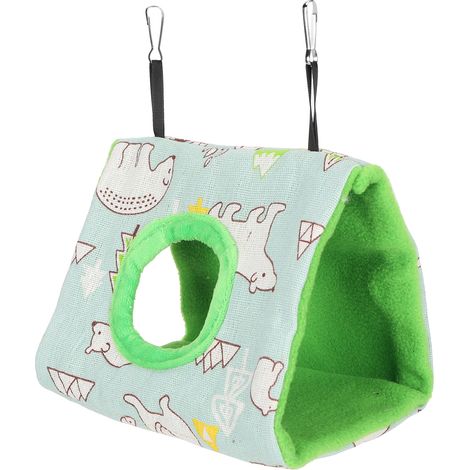 Nid douillet et moelleux, hamac suspendu en peluche pour hamster, perroquet et autres oiseaux. Motif ours et fond vert. (1/5)