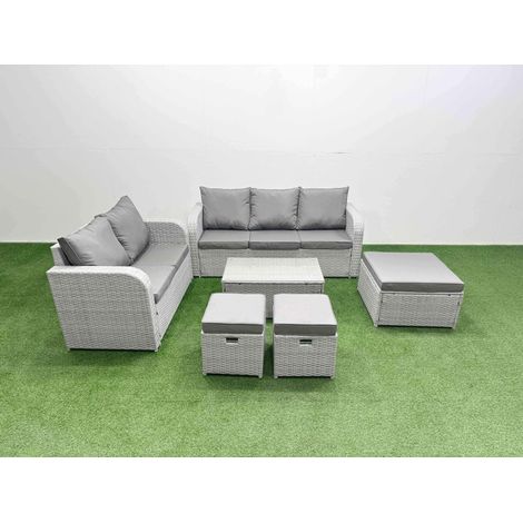 Fimous 8 Seater PE Rattan Wicker Garden Furniture Patio Conservatory Sofa Set with Rectangular Coffee Table 3 Seater Sofa Love Sofa 3 Stool (1/4)