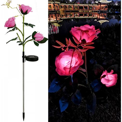 Roses solaires lumineuses décoratives pour jardin extérieur avec piquets, pour fête de la fête des mères (rose)-AquaForge