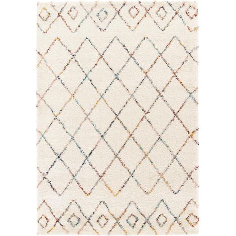 Tapis shaggy 140x200 crème tissé rectangle motif abstrait AMORE 8