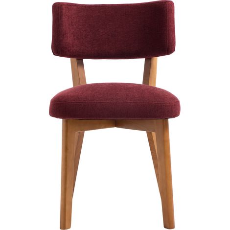 Set de 2 sillas de comedor estilo Mid-Century, madera y tejido burdeos (1/5)