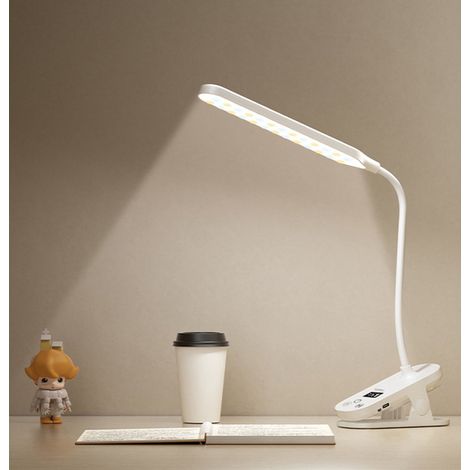 Lampada da scrivania a LED con supporto regolabile - lampada da scrivania a luce diurna - lampada da tavolo ricaricabile - plastica - bianca (1/4)