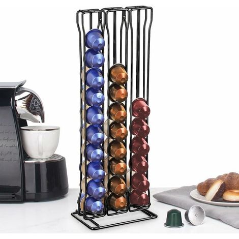 SHINING HOUSE Soporte para cápsulas de café, soporte para cápsulas de café para Nespresso y la mayoría de las otras marcas, material metálico, cromado, antiarañazos (negro) (1/5)